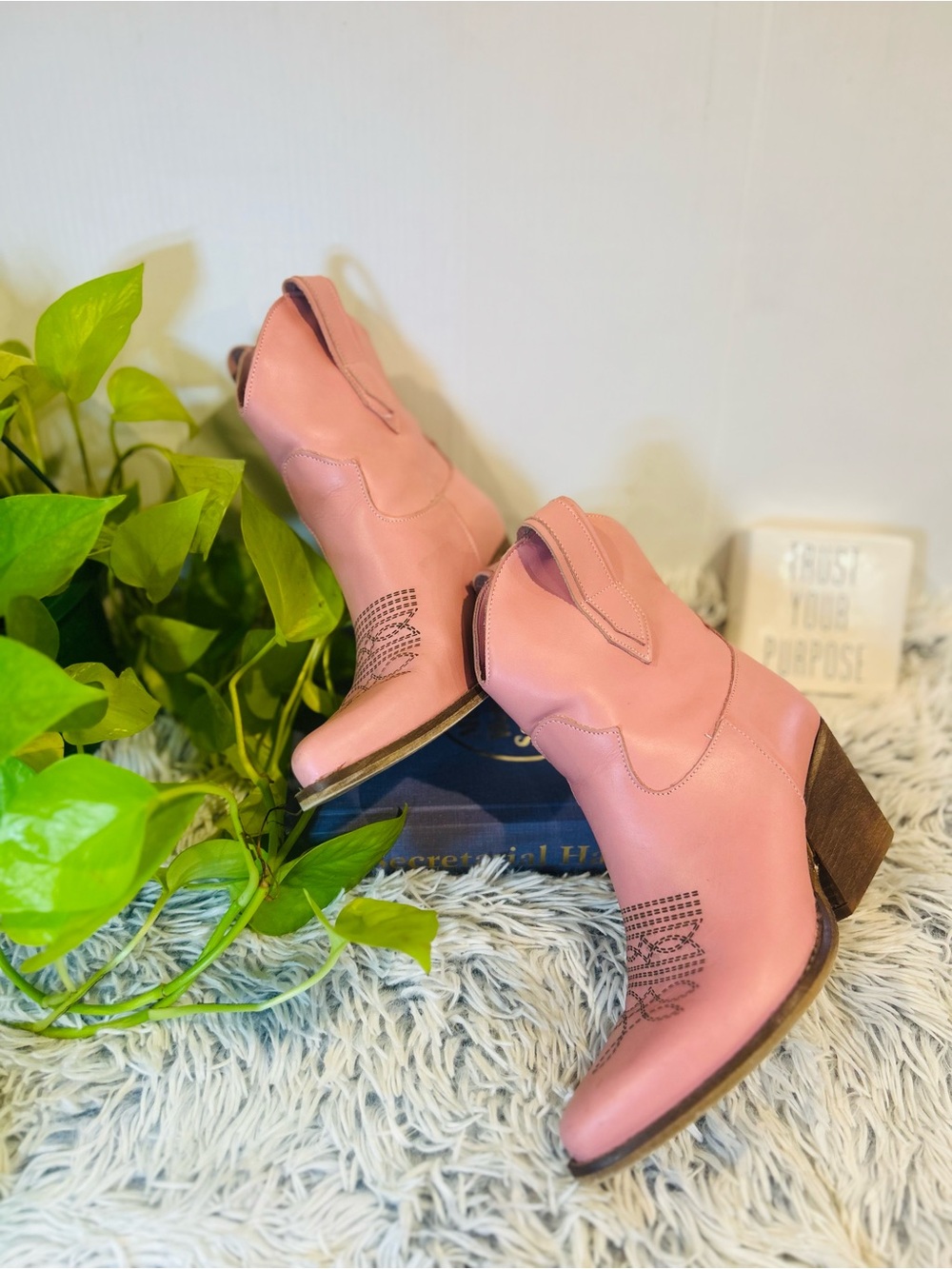 Kali Pink Western Ankle Boots with Stacked Heel Italy
